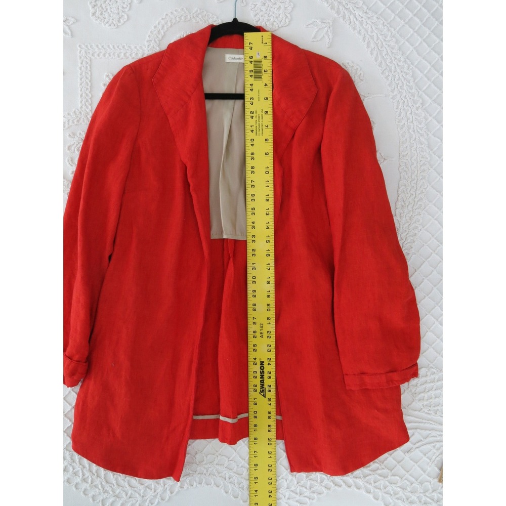 Coldwater Creek Womens 10 Bright Red Linen Open Front Longline Jacket Blazer - Picture 3 of 9